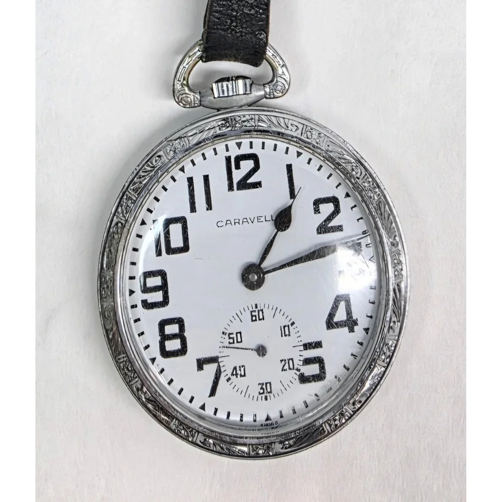 Vintage Caravelle Bulova Pocket Watch 50mm Silver Manual Wind, Mack Trucks Brass