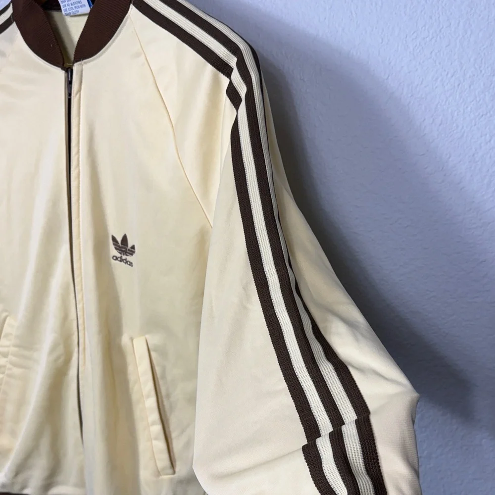 Vintage 80's Adidas Cream and‎ Brown Bomber Jacket