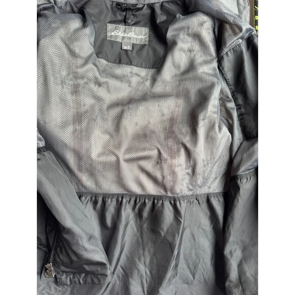 Eddie Bauer Windbreaker Rain Jacket Women XL Black Lightweight Full Zip Gorpcore