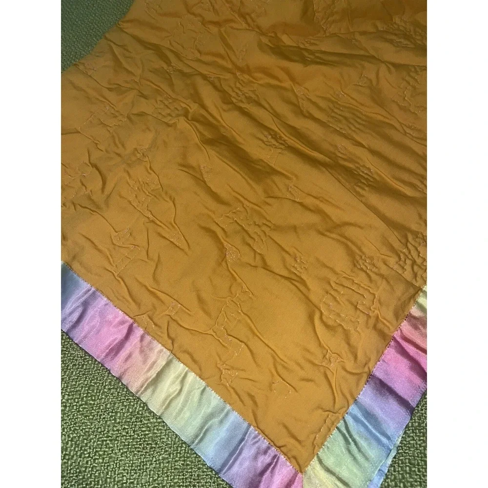 Handmade Baby Quilt , Vtg Disney ABC's Fabric , Pink , Satin Trim , Hand Stitch