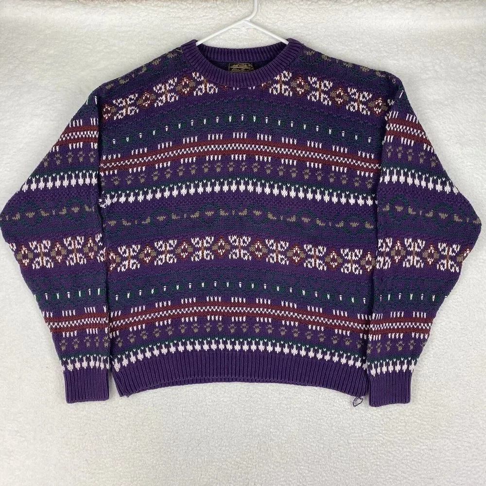 Vintage Eddie Bauer Sweater‎ Mens Size L Purple Geometric Nordic Pullover *READ*