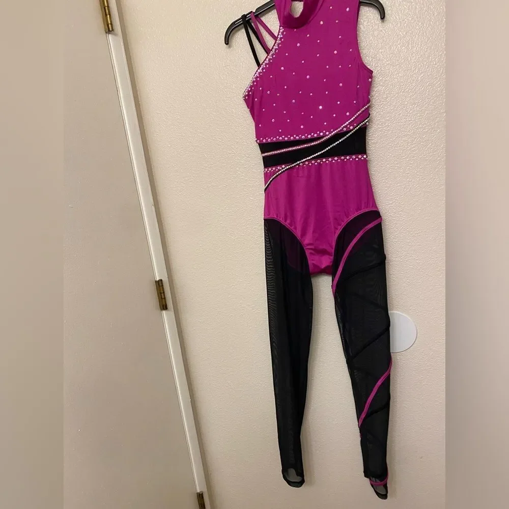 WEISSMAN Dance Costume unitard mesh catsuit jumpsuit Fire For You 15852 SA