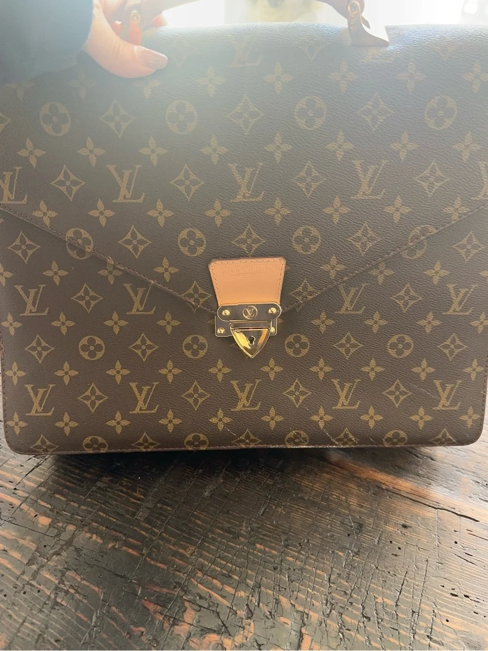 Classic Monogram Canvas Briefcase with Tan Leather Trim