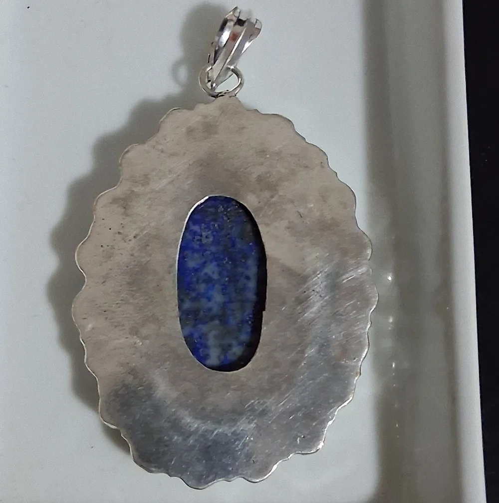 BLUE LAPIS AND PEARL STATEMENT PENDANT SILVER PLATED