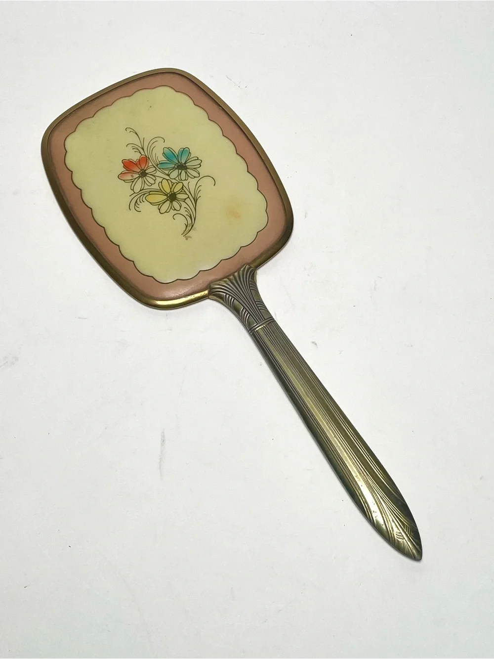 Vintage Brass Hand Mirror - Hollywood Regency Floral Vanity Decor 12.5
