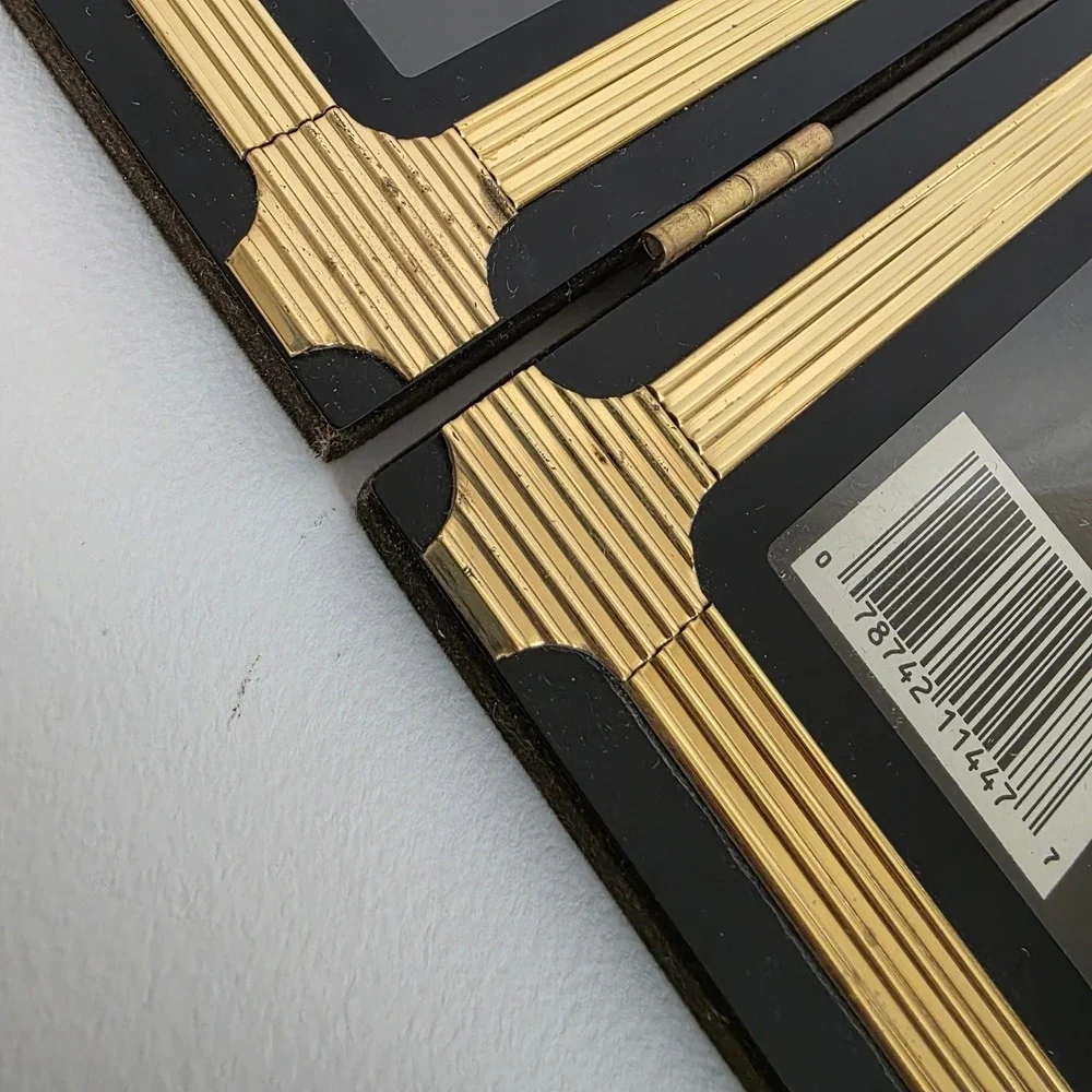 Solid Brass Double Photo Frame Black Gold Finish 5x7‎ Lacquer Coated Art Deco