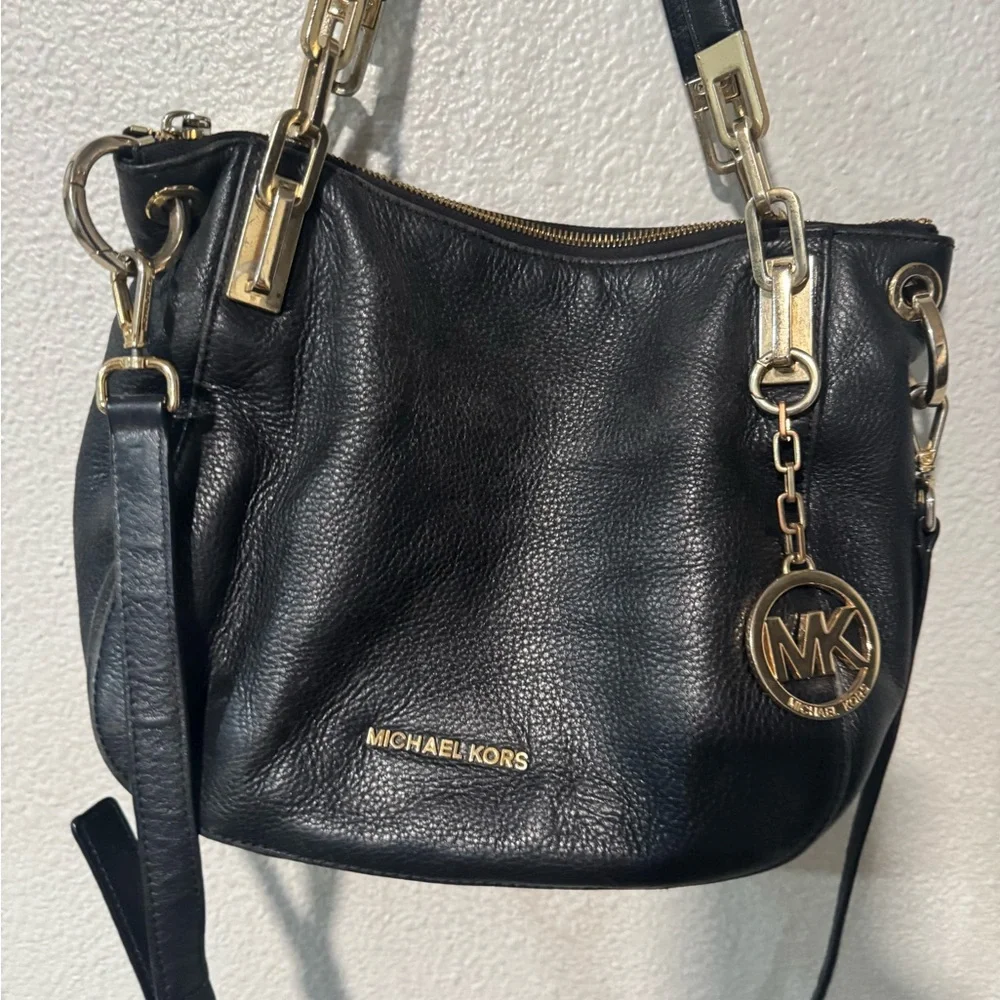 Michael Kors Brooke Black crossbody Shoulder Bag with Gold Accents
