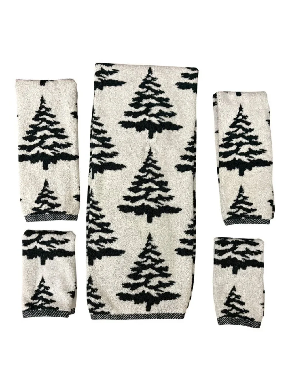 BIANCA HOLIDAY Christmas Tree Print Towel Set 5 Piece Made In Portugal