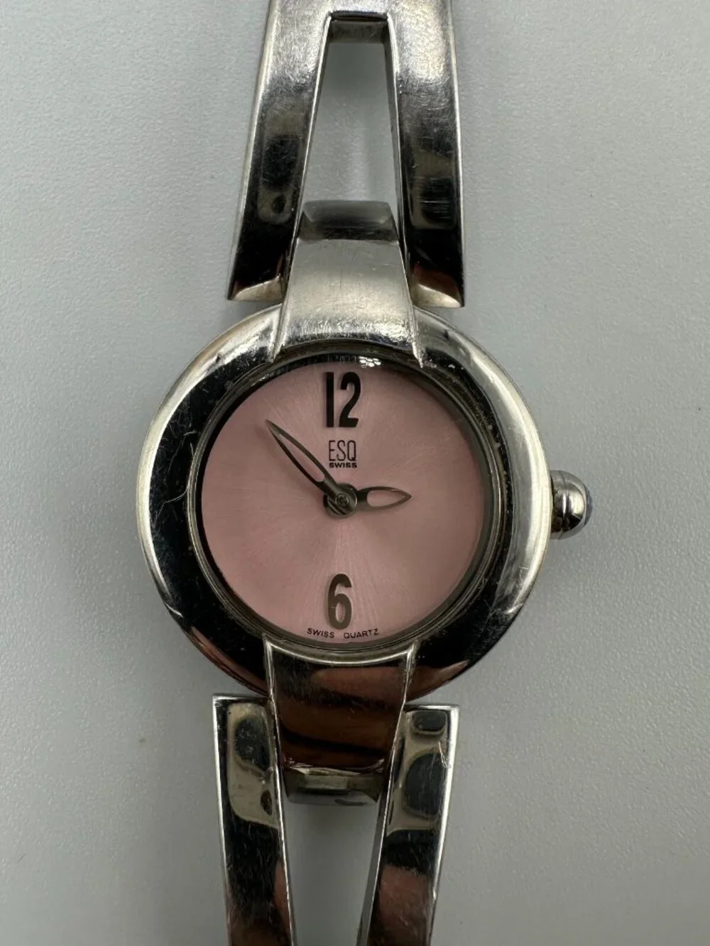 ESQ Watch Women Silver Tone Pink Dial 22MM Round Swiss New Battery 7.25 Inch
