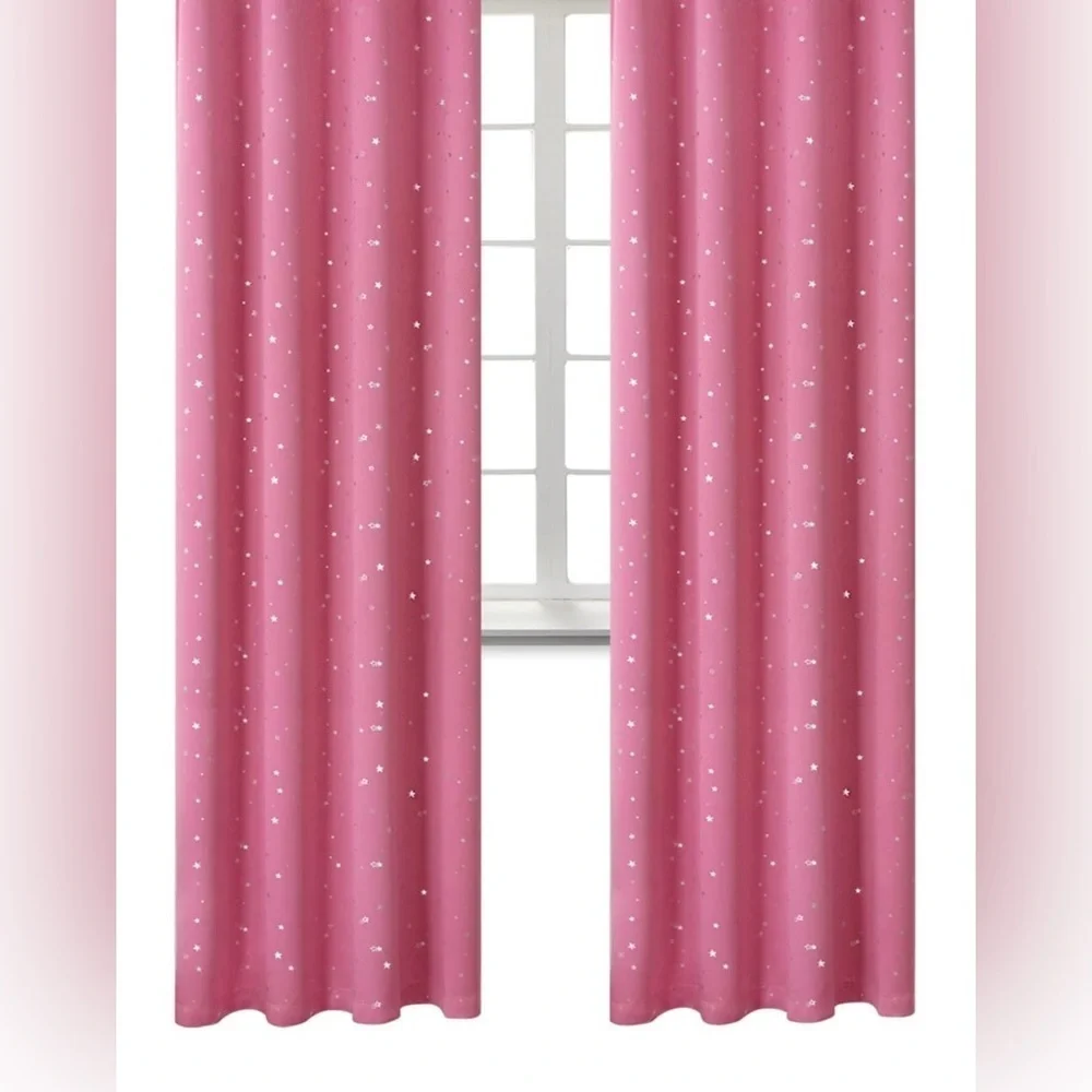 Pink Star Patterned Curtains 2 pieces