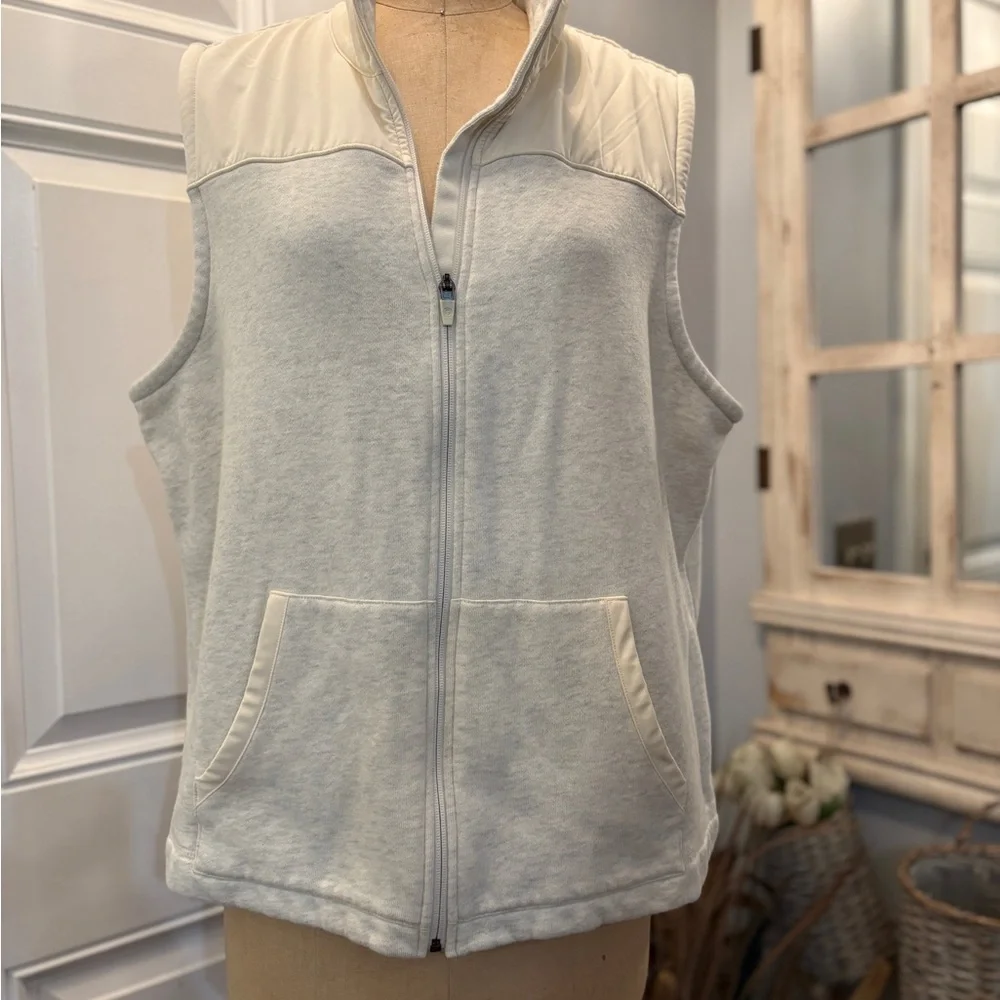 T by Talbots Cream Zip up Cotton Blend‎ Vest 2X Warm Layering Piece Barn Chic