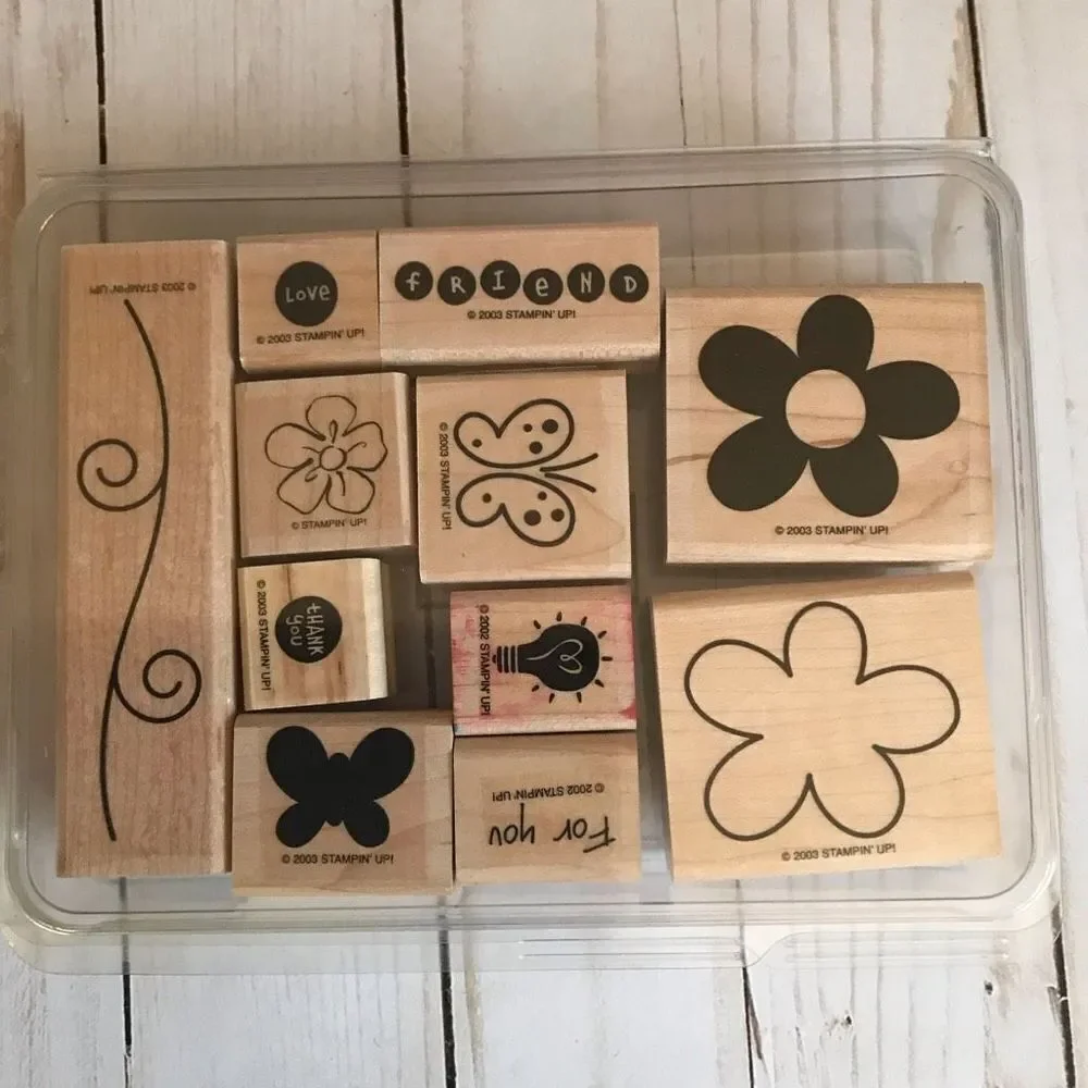 Stampin up! Miscellaneous wood mounted rubber stamps set of 10 floral butterfly