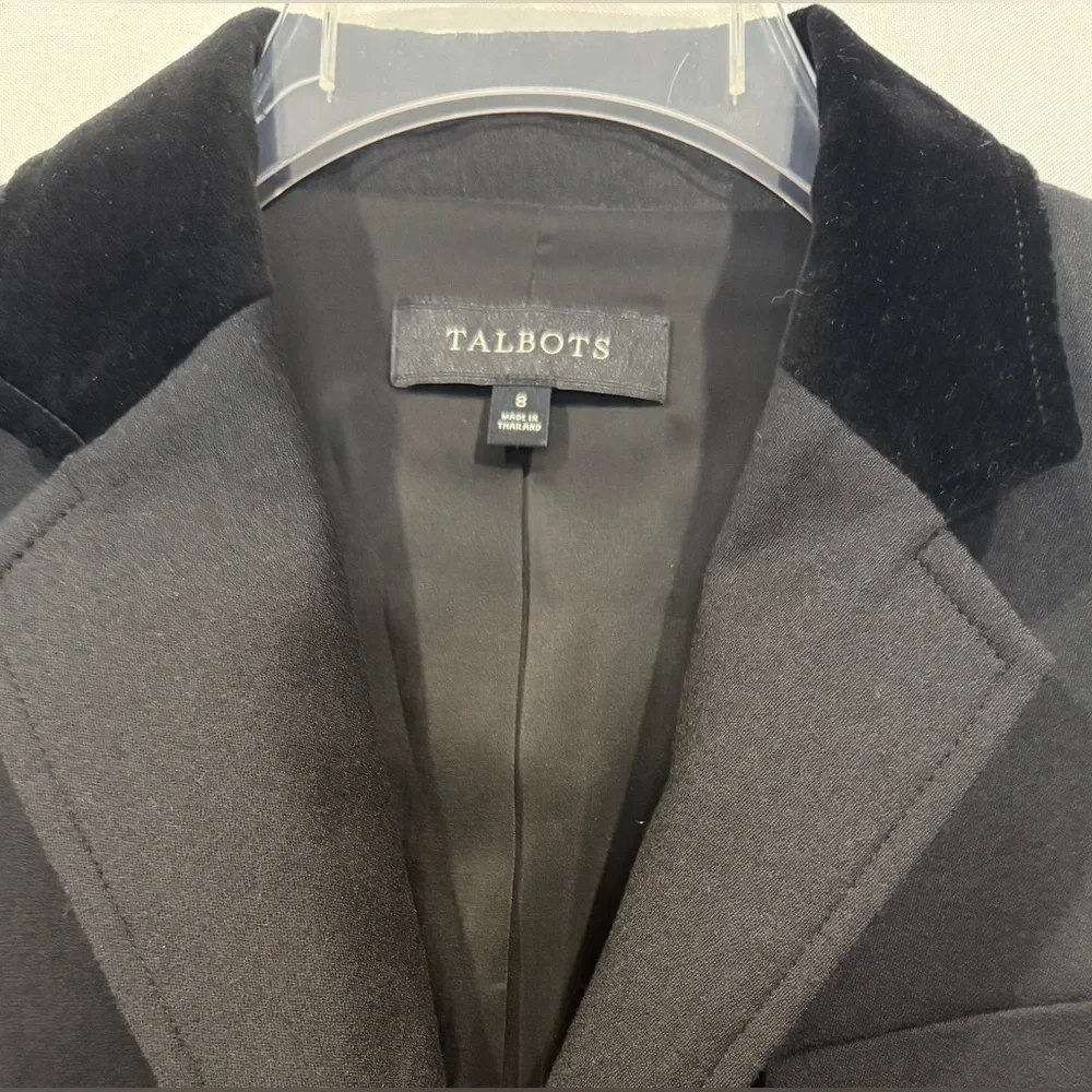 Talbots Blazer Wool Blend Jacket Velvet Collar Tailored Classic Black Size 8