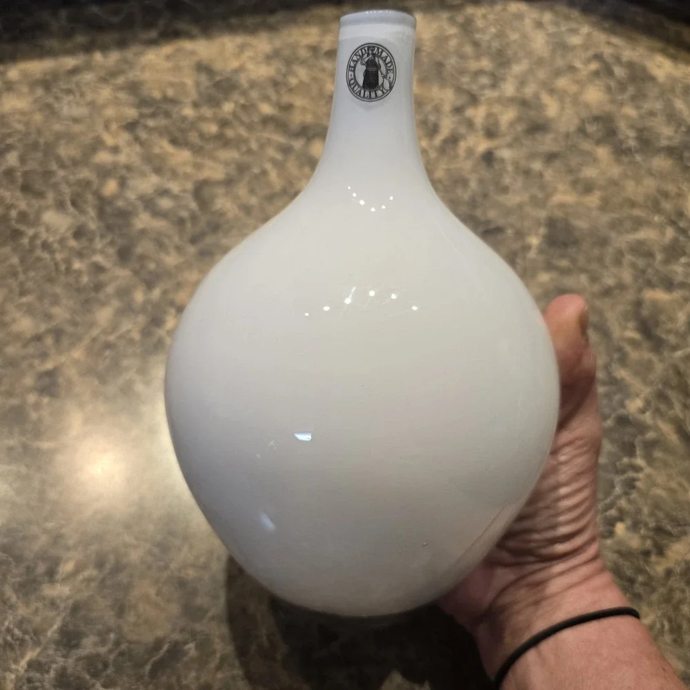 IKEA White Milk Glass‎ Bulbous/ Stem Neck Vase-8.25