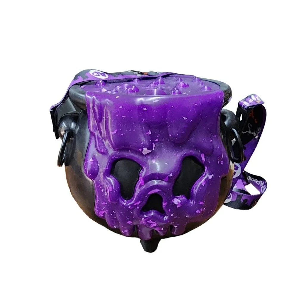 Disney Parks Halloween Cauldron Skull Candy Pail Bucket Bag Purple Slime Strap