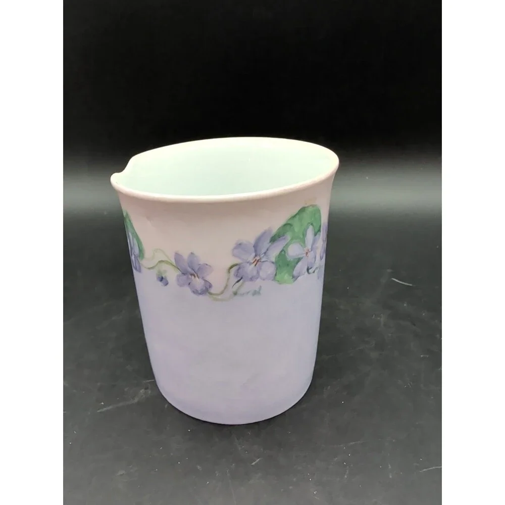 Vtg Purple Violets Vase Hand Painted Signed L Fachler '57