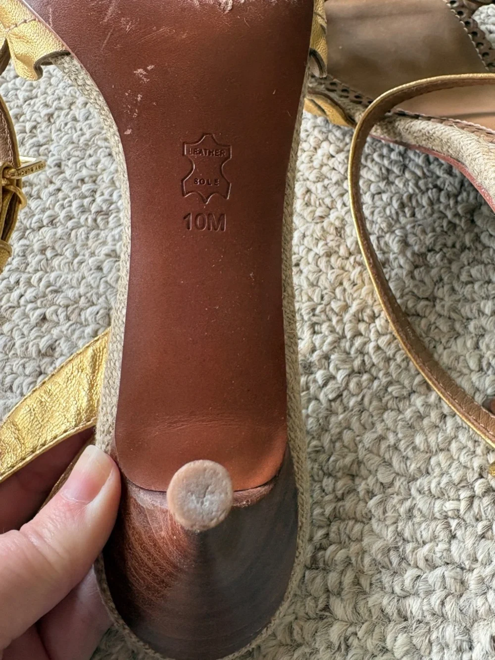 Tory Burch Aileen Gold Metallic Cutout Heels Sandals Sz 10 Glam Chic