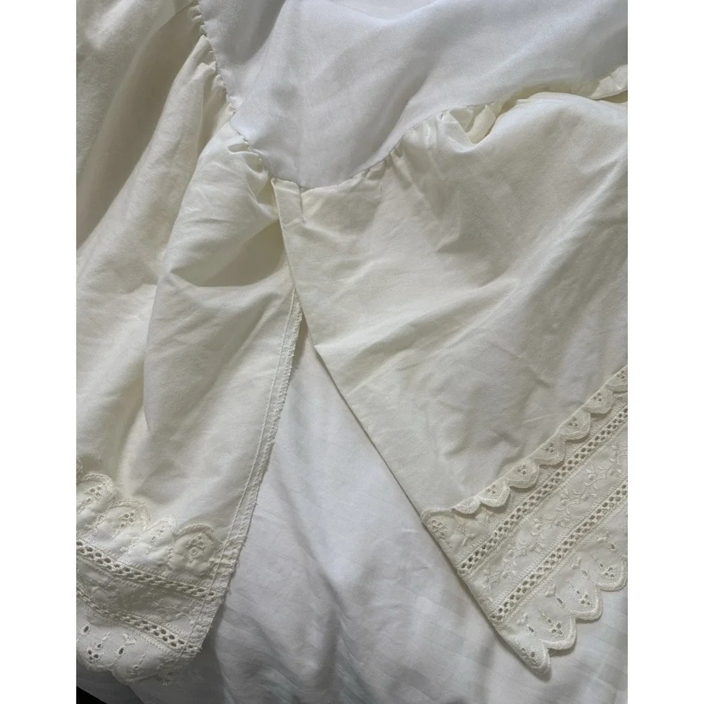 Vtg Twin Bedskirt Ruffle Eyelet Lace Embroidered Cream Cottage Farmhouse Flaws