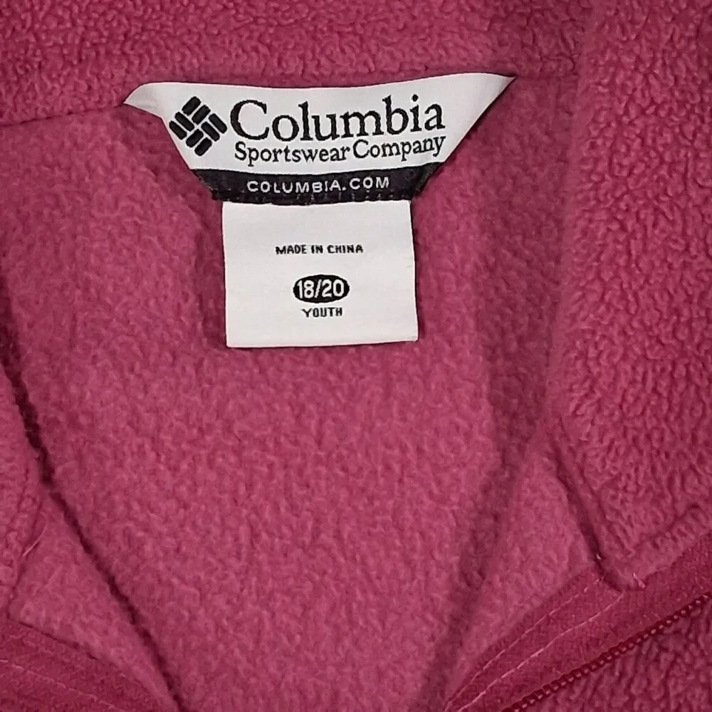 Columbia Embroidered Logo Full Zip Pink Fleece Jacket YOUTH Size 18-20