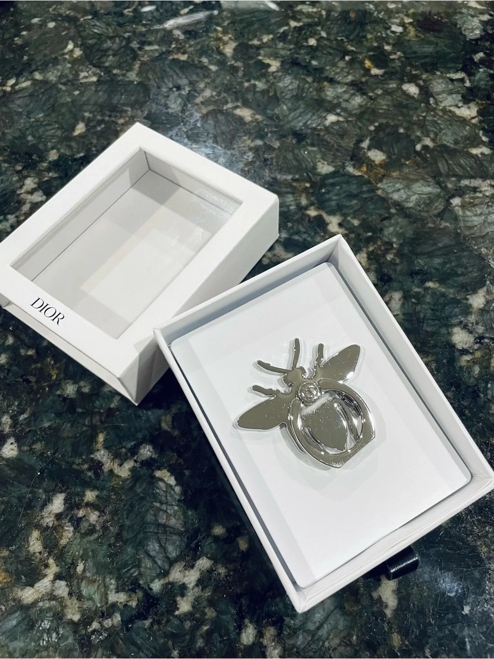 Dior Silver Metal Bee Phone Ring Holder in Silver