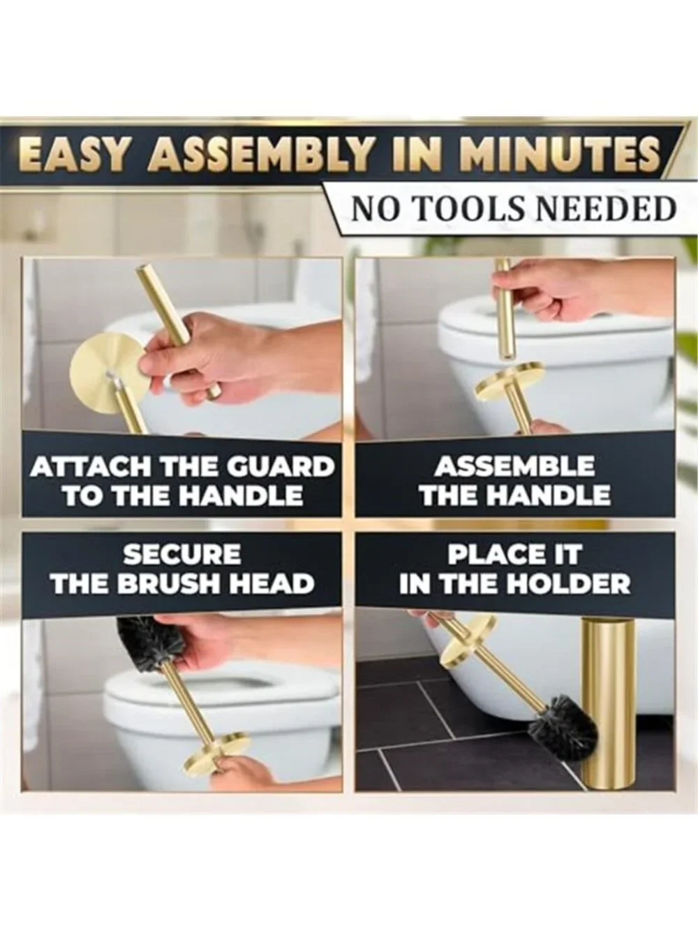 Gold Toilet Brush Holder Stainless Steel Bathroom Cleaning Brush Modern Set