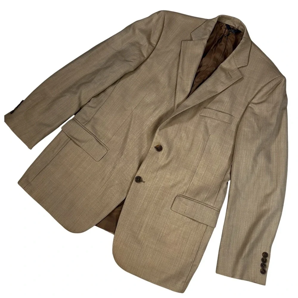 Brooks Brothers 346 Wool Blazer Sports Coat Brown Tweed Men's Size 44L Lined