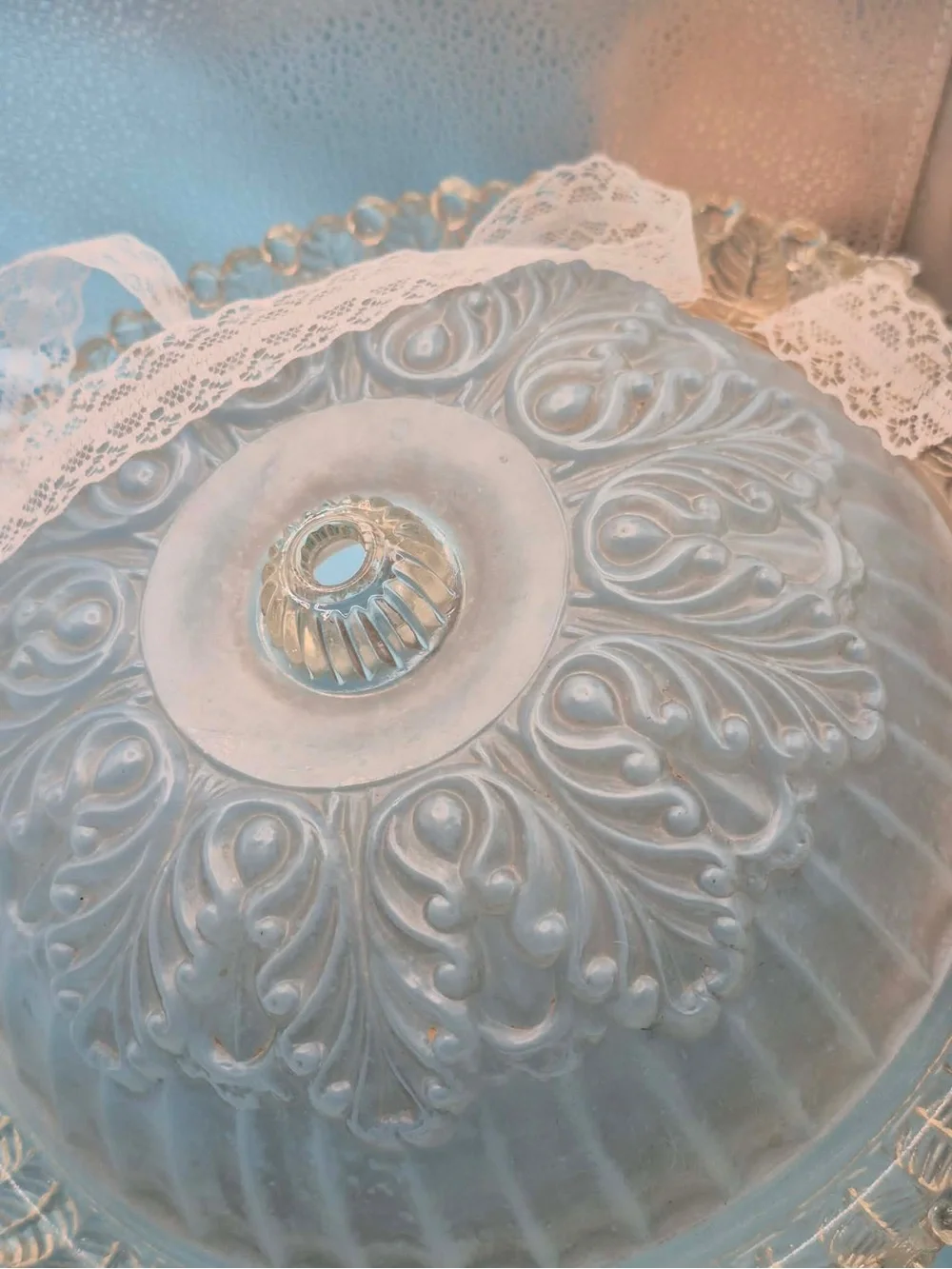 Antique 1930s Frosted Light Blue Glass Ceiling Light Shade Cover by Moe Bridges