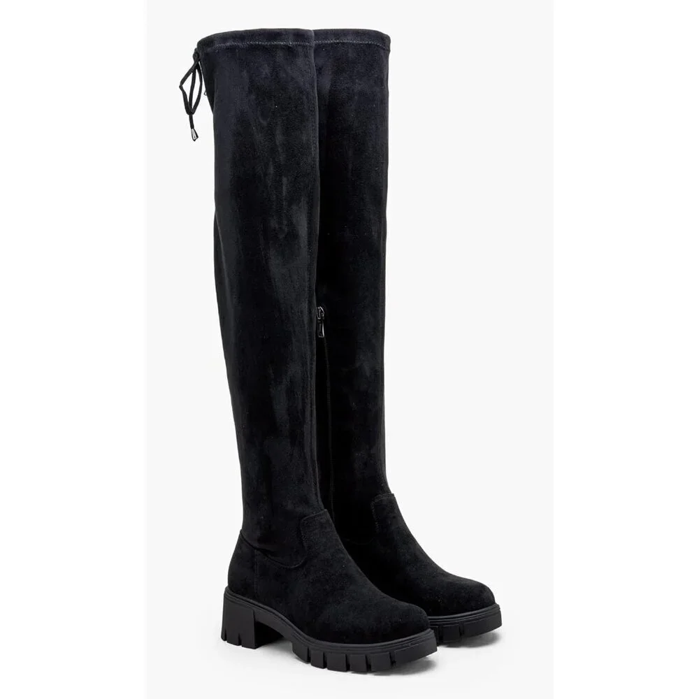 Women's Platform Boots-990-black Over The Knee Thigh High Round Toe Long Boot