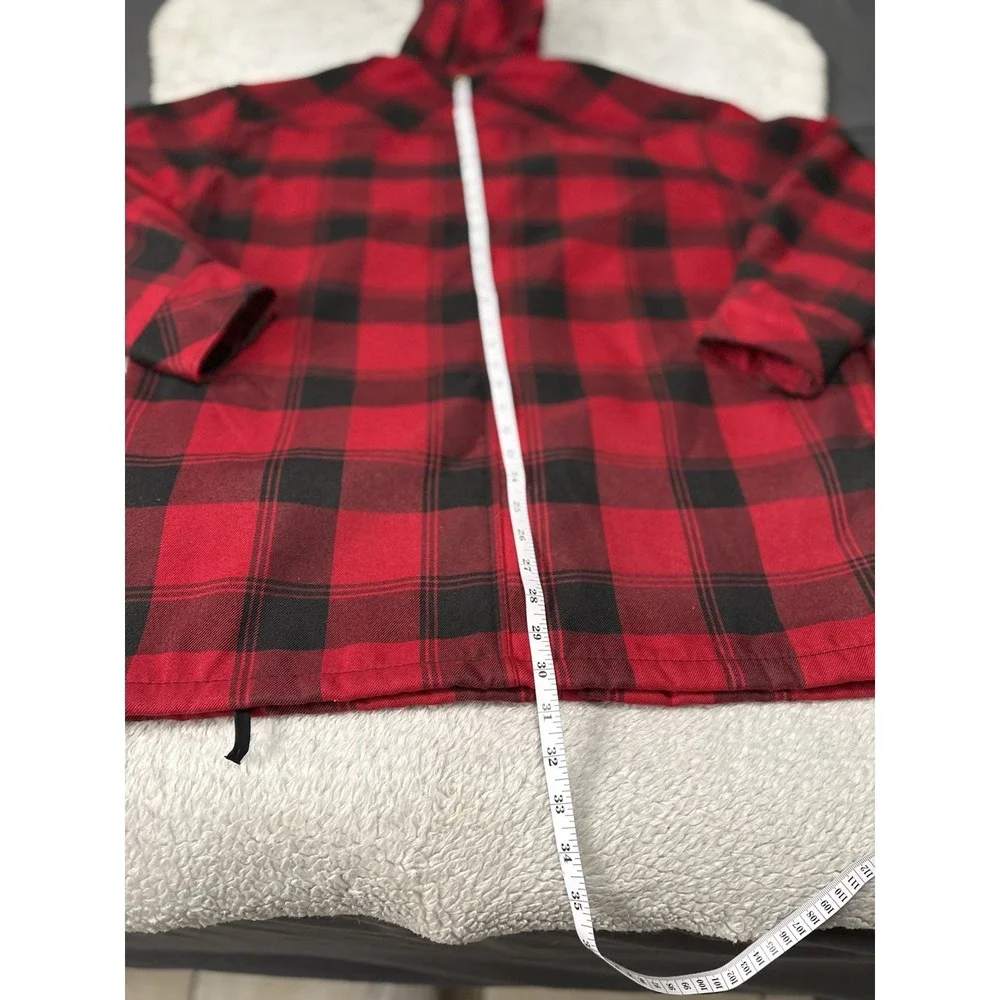 Dickie's Fleece-Lined Shacket Mens L Red Buffalo Plaid Snap Front Shirt Jacket