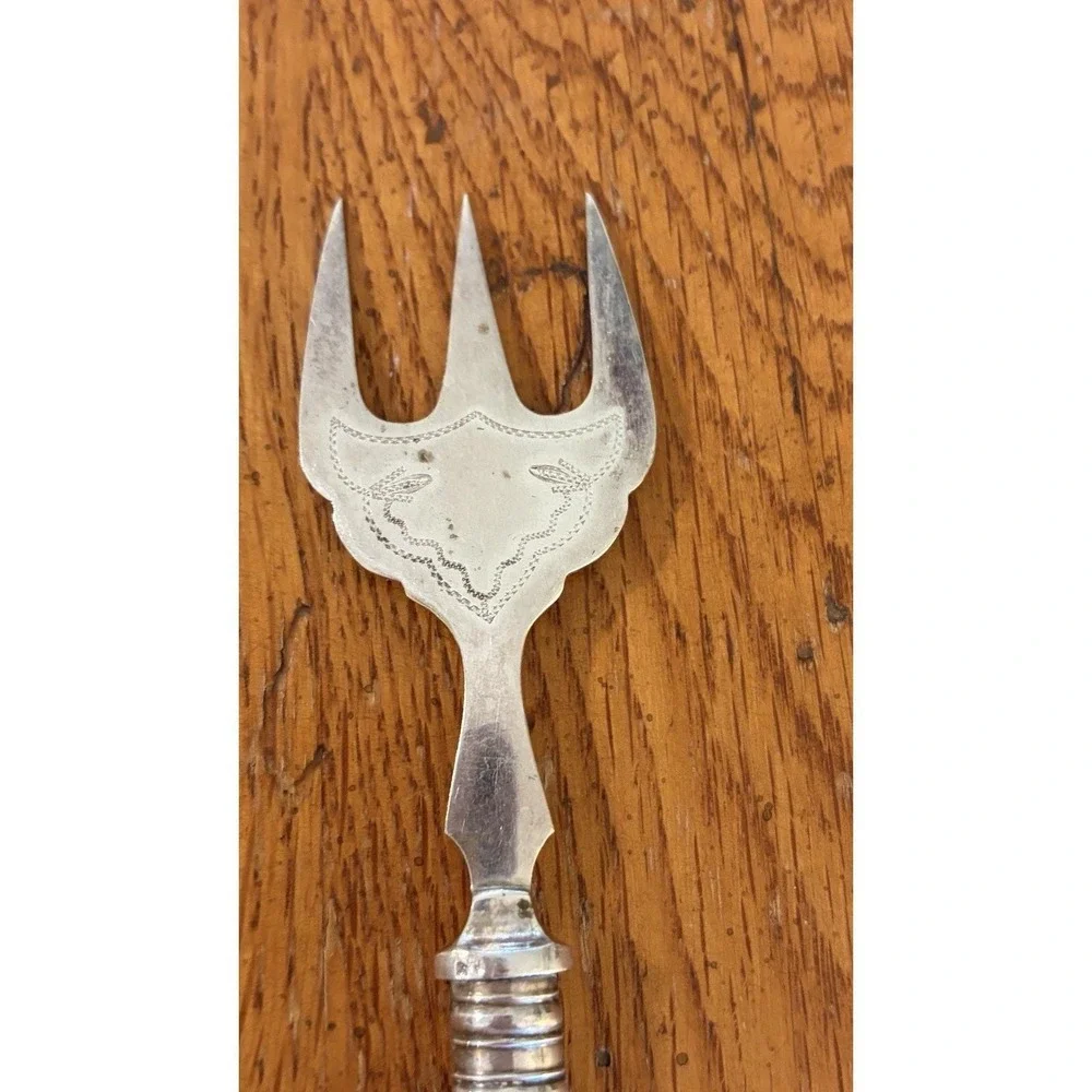 Antique Silverplate Fork 3 Tine Serving Fork Ivory Plastic Handle EPNS