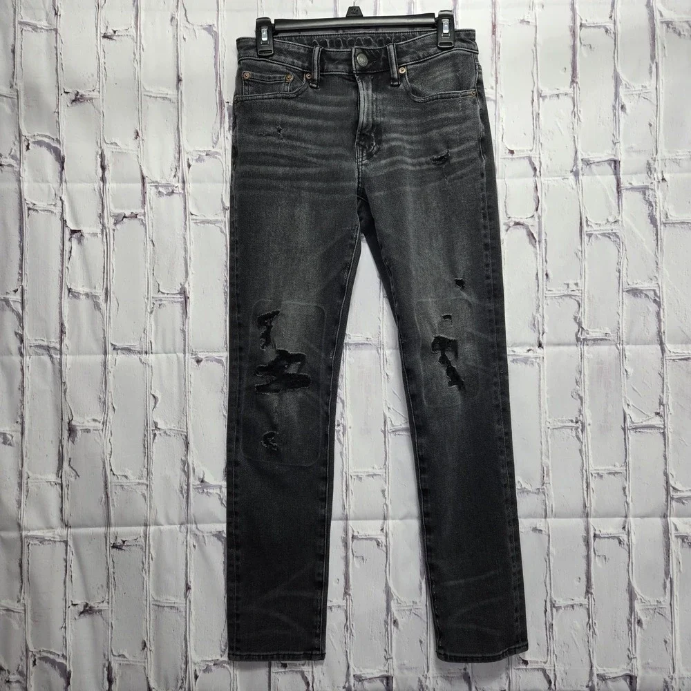 American Eagle AirFlex 360 Men's Size 29x30 Faded Black Distressed Skinny Jeans