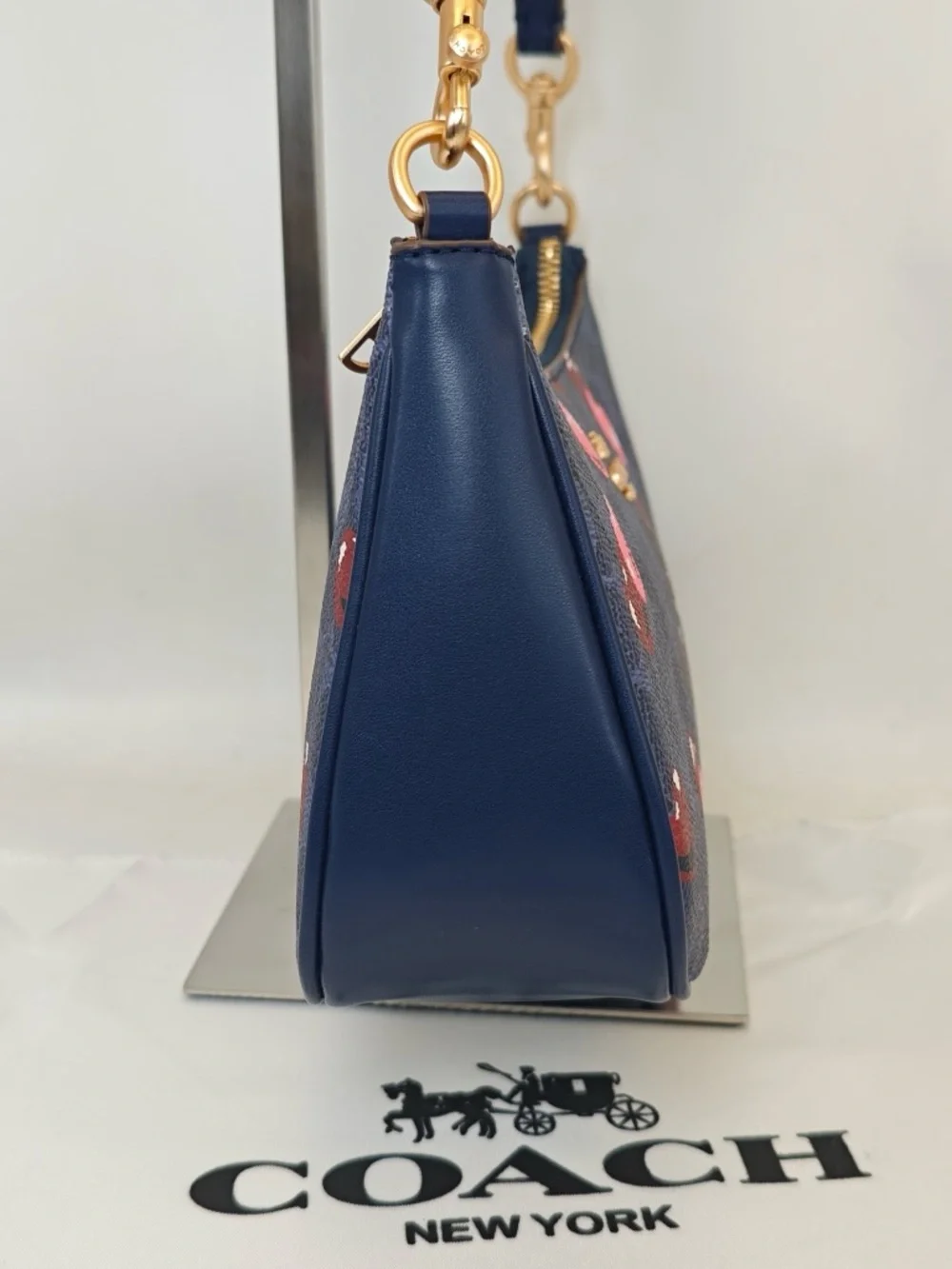 Coach Navy Cherry Print Shoulder Bag with Pink & Red Accents