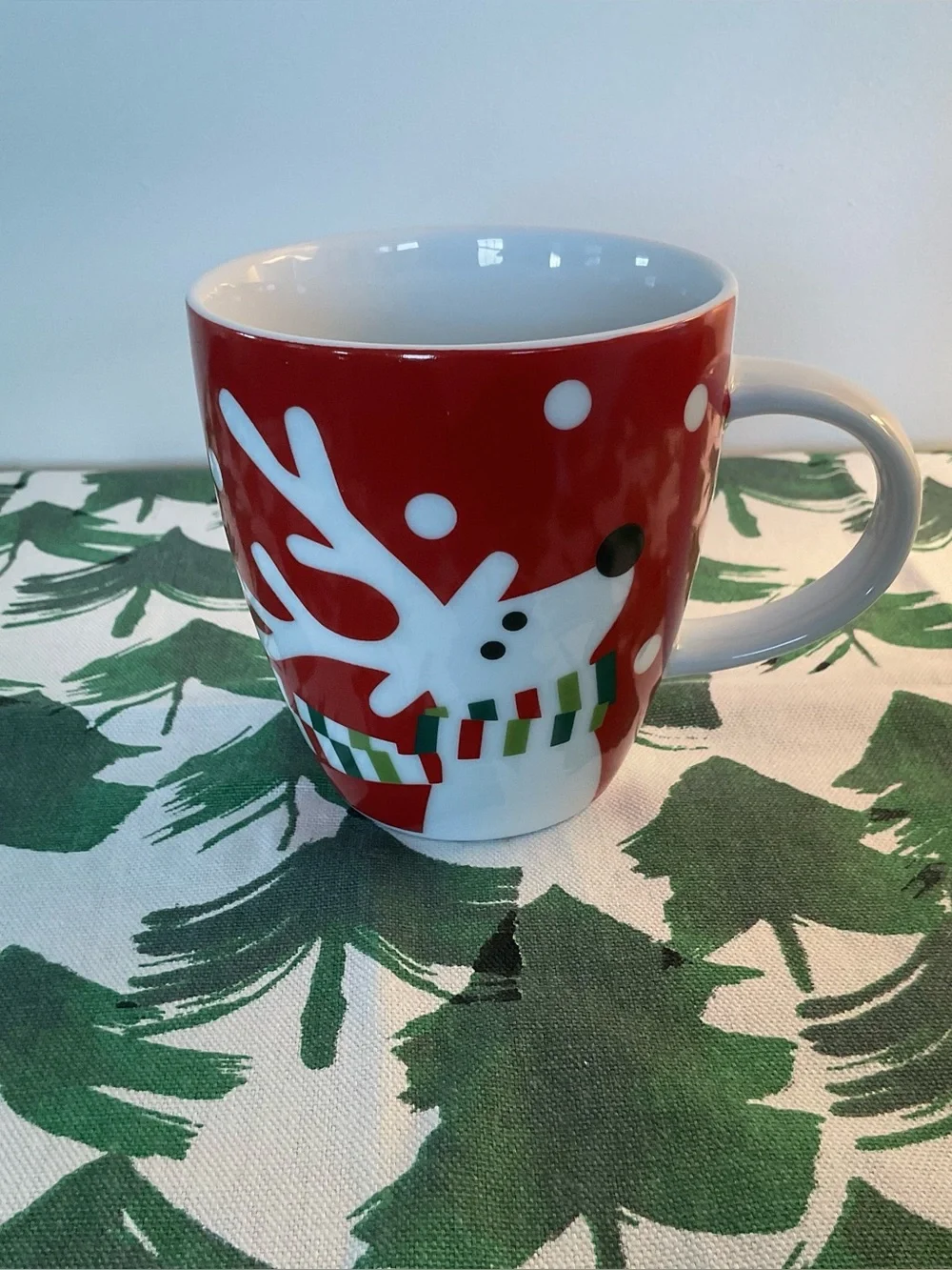 Vintage Crate&Barrel Joan Anderson Reindeer Red & White Christmas Holiday Mug