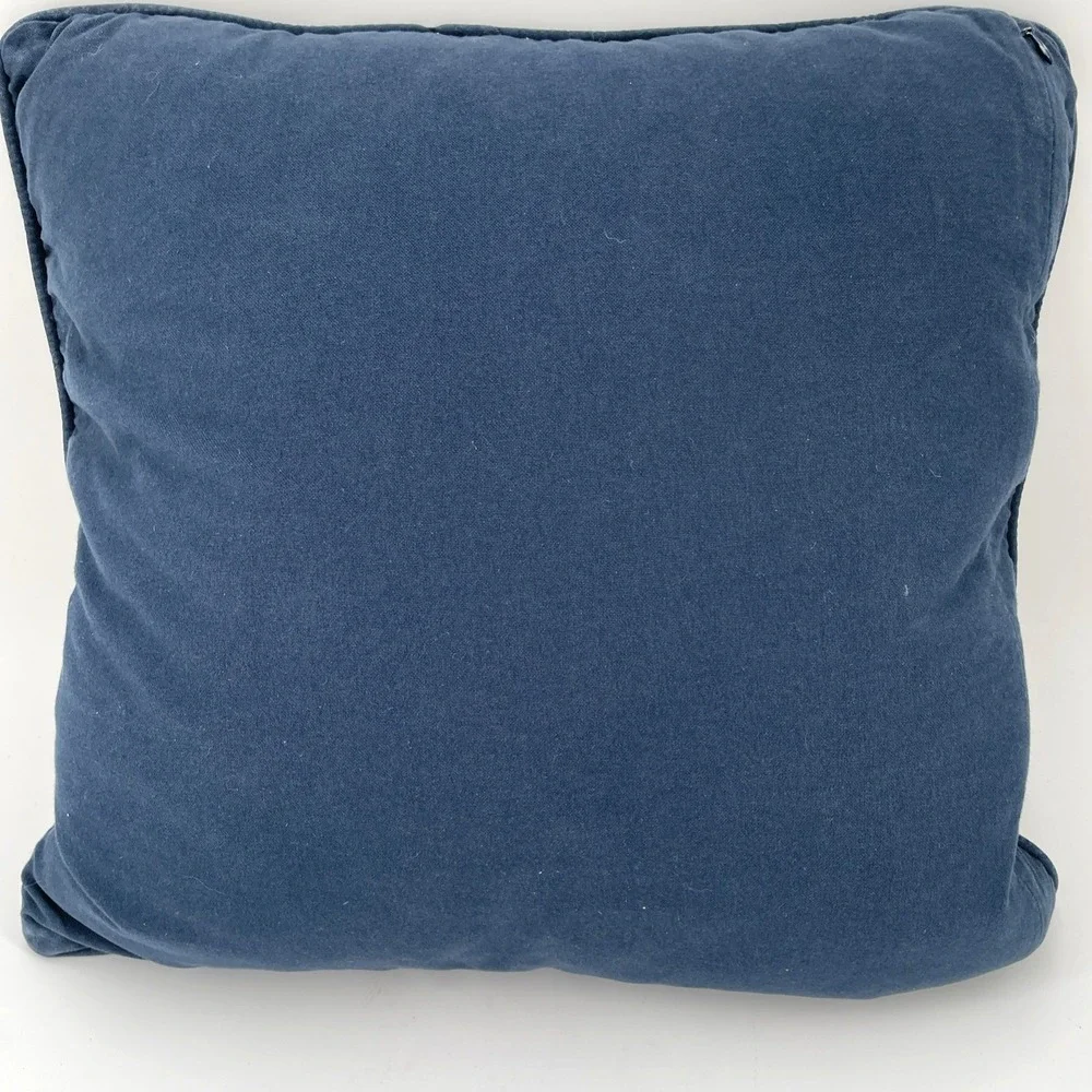 Pottery Barn Romanian Heavily Embroidered Feather Pillow 18x18 Floral Navy Blue