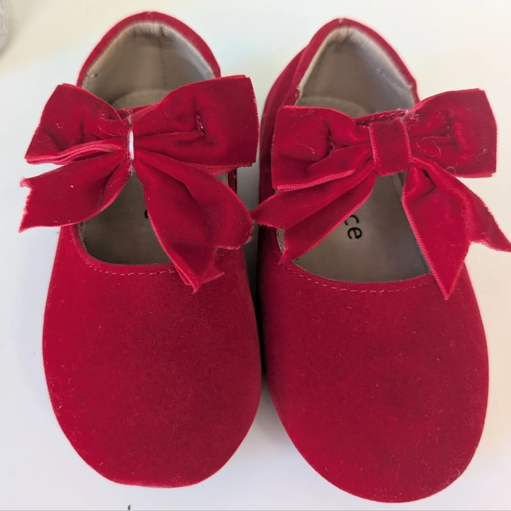 Kiderence Red Bow Flats Baby Girl 8.5 Toddler Velvet