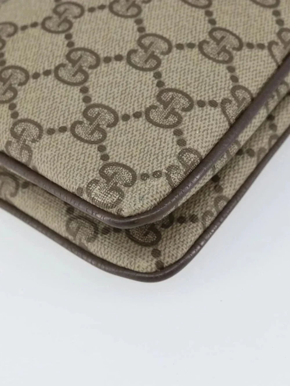 GUCCI GG Supreme Web Sherry Line Bag PVC Beige Gold 96 02 035 Auth 170489