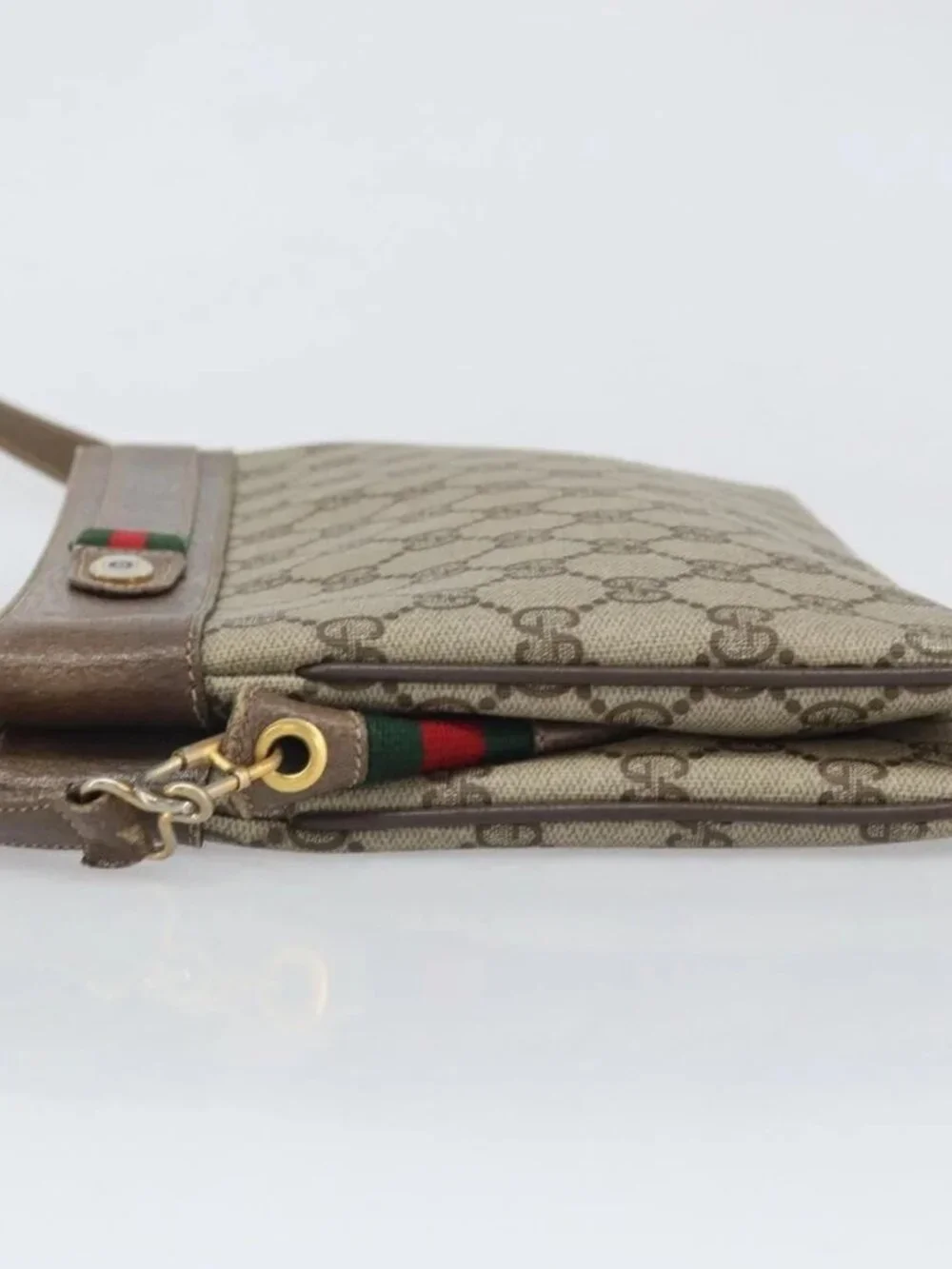 GUCCI GG Supreme Web Sherry Line Bag PVC Beige Gold 96 02 035 Auth 170489