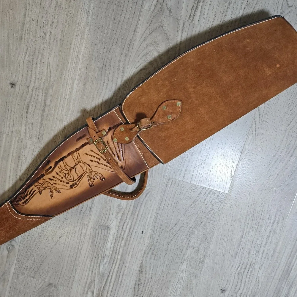 VTG Leather Rifle Gun Case‎ Scabbard Hand Made Deer Scene Western Design 51x9