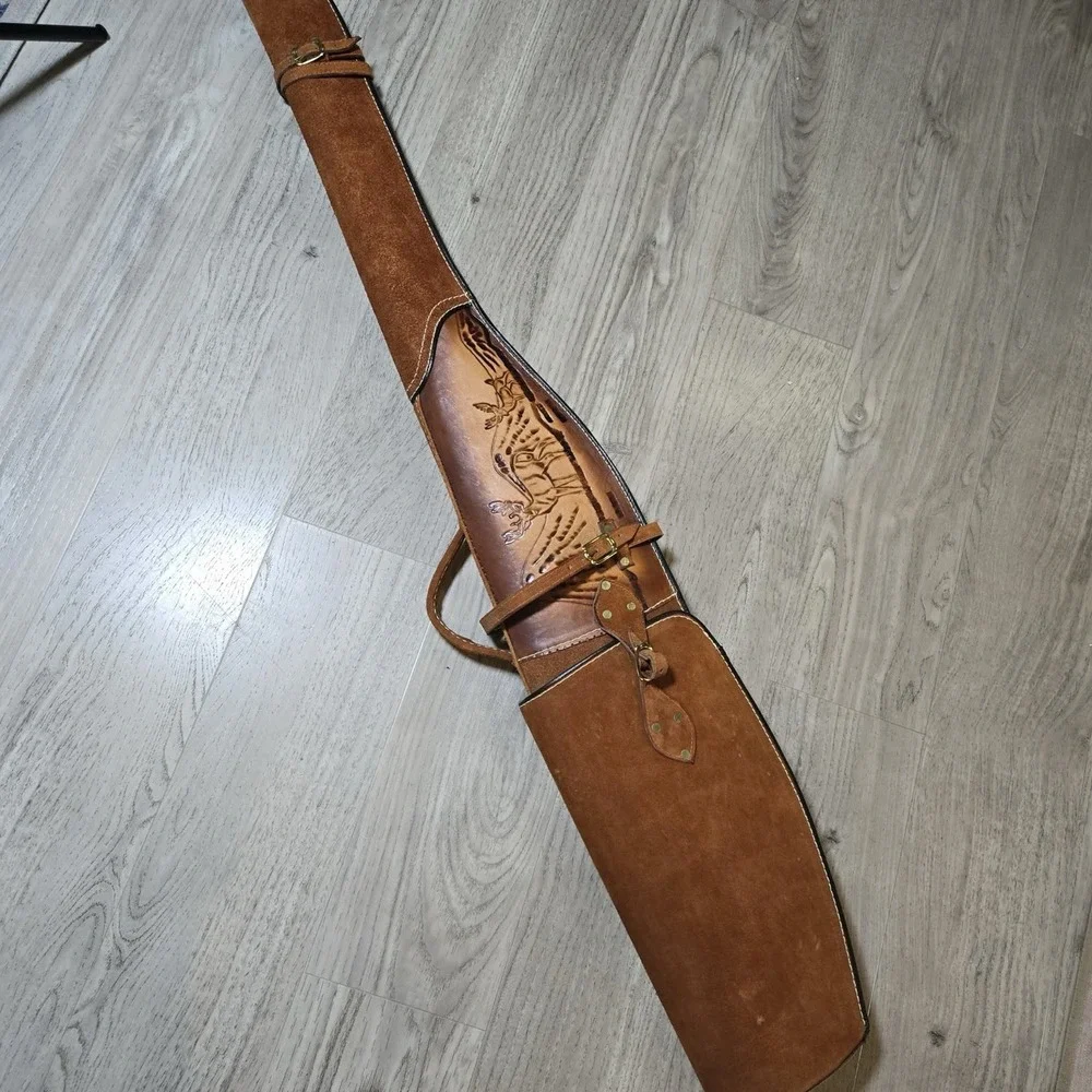 VTG Leather Rifle Gun Case‎ Scabbard Hand Made Deer Scene Western Design 51x9