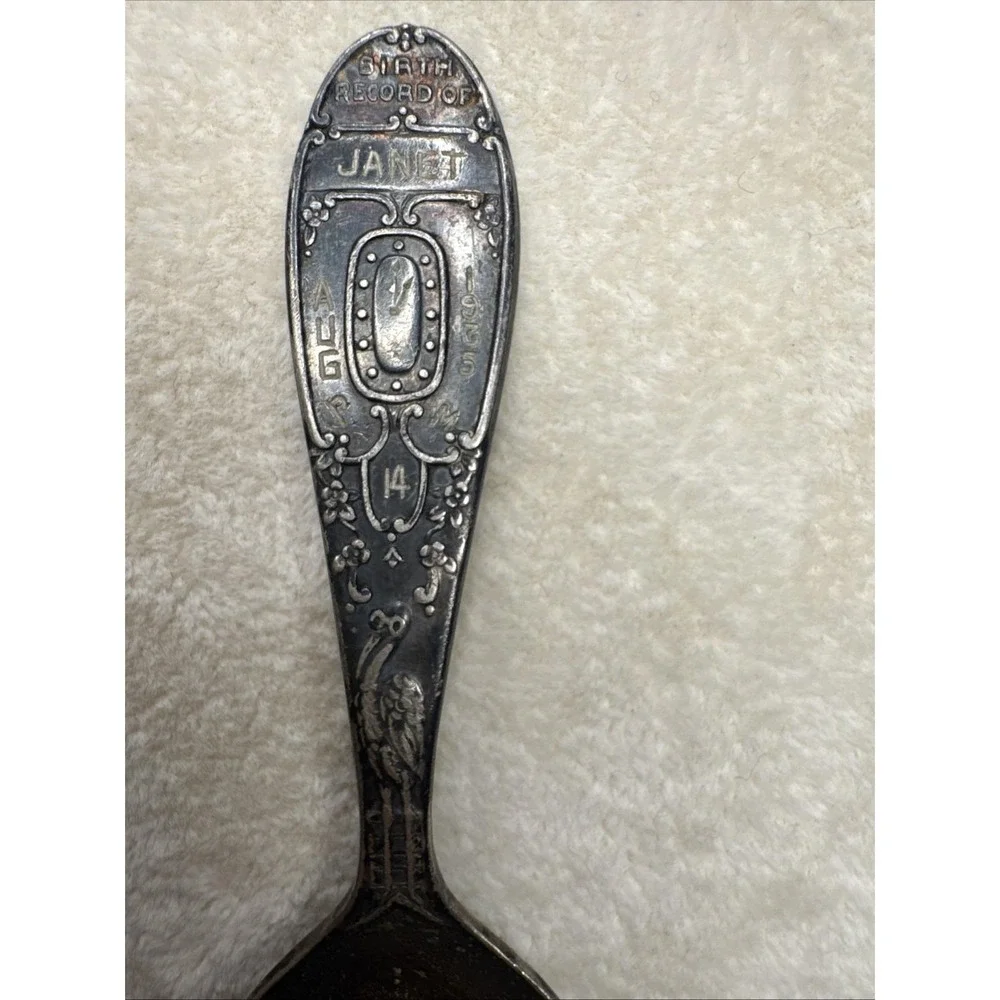 VTG Birth Record Wm Roberts Baby Spoon August 14 1935 Janet Silver Plate Jewelry