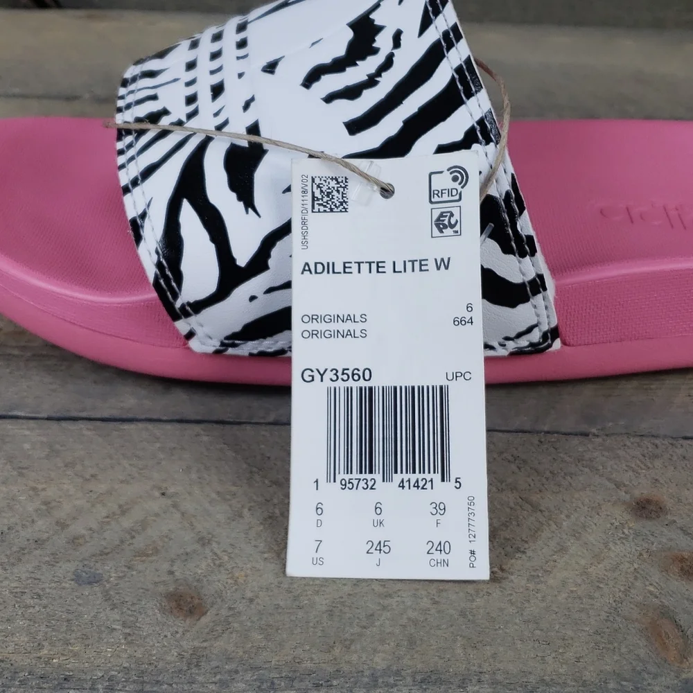adidas Women's Adilette Comfort Slide Sandals Rose Tone Black/White Zebra Print