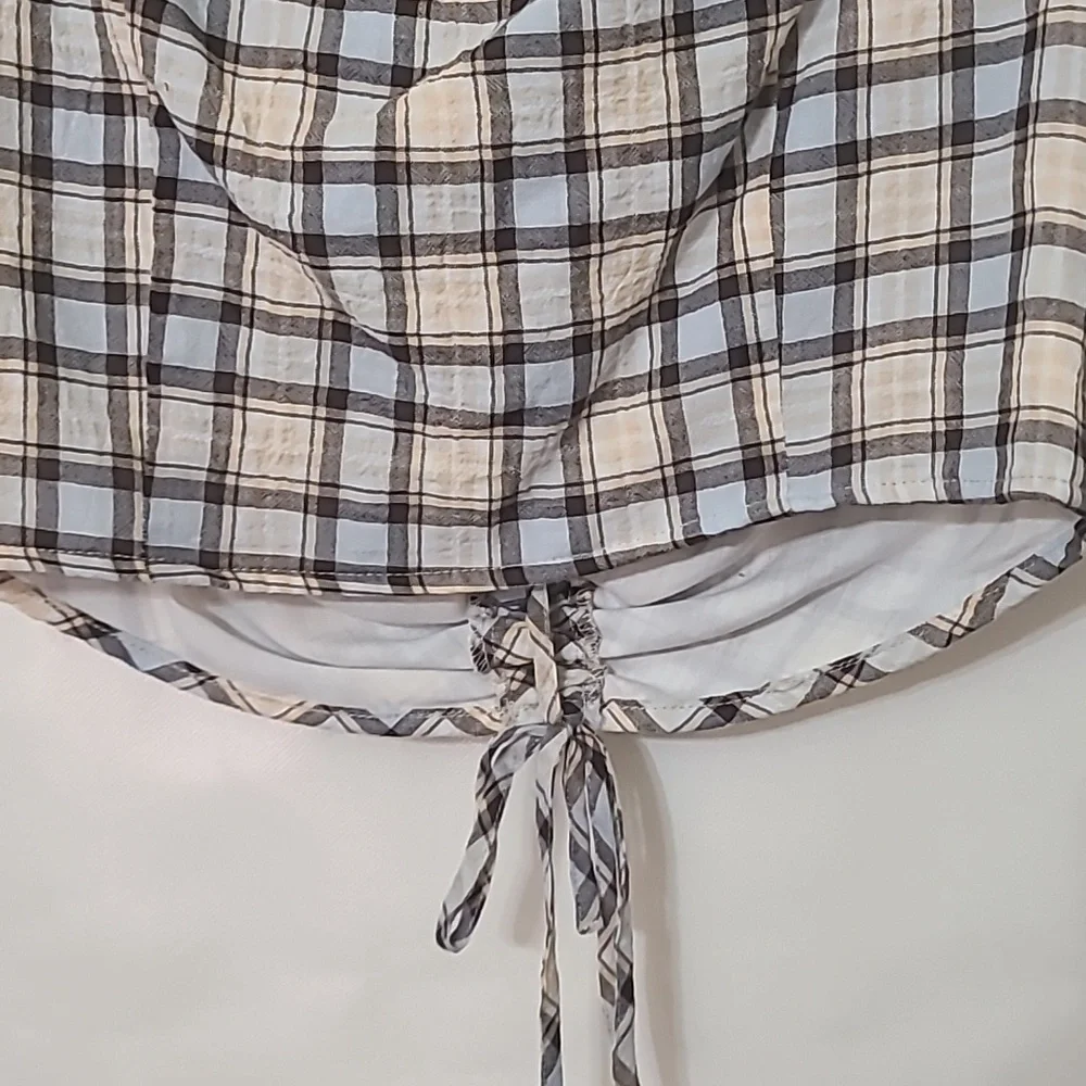 Zara Women's‎ Plaid Long Sleeve Crop Black & White Top Size Medium NEW WITH TAGS