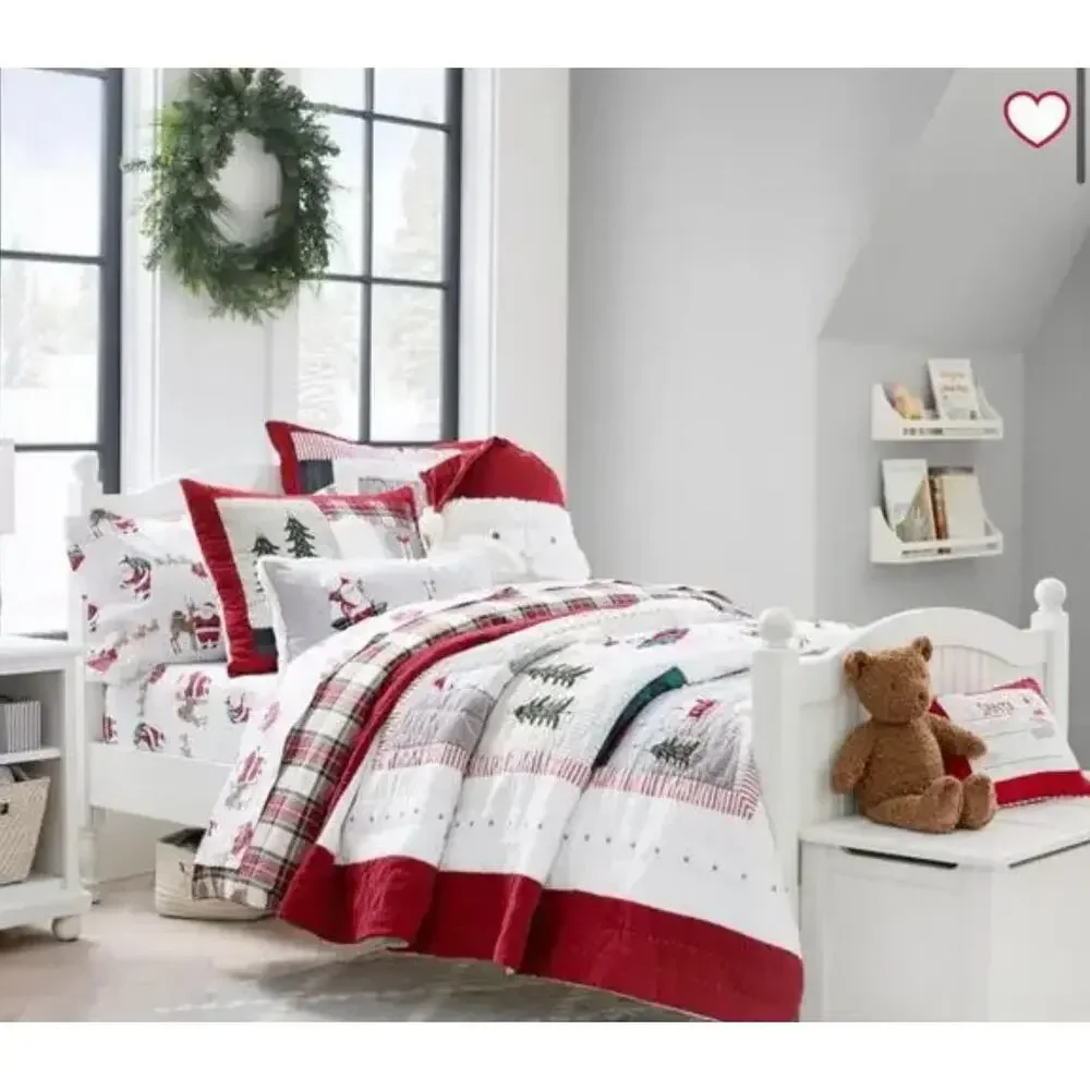 Pottery Barn Kids Heritage Black Santa Organic Twin Size Sheet Set