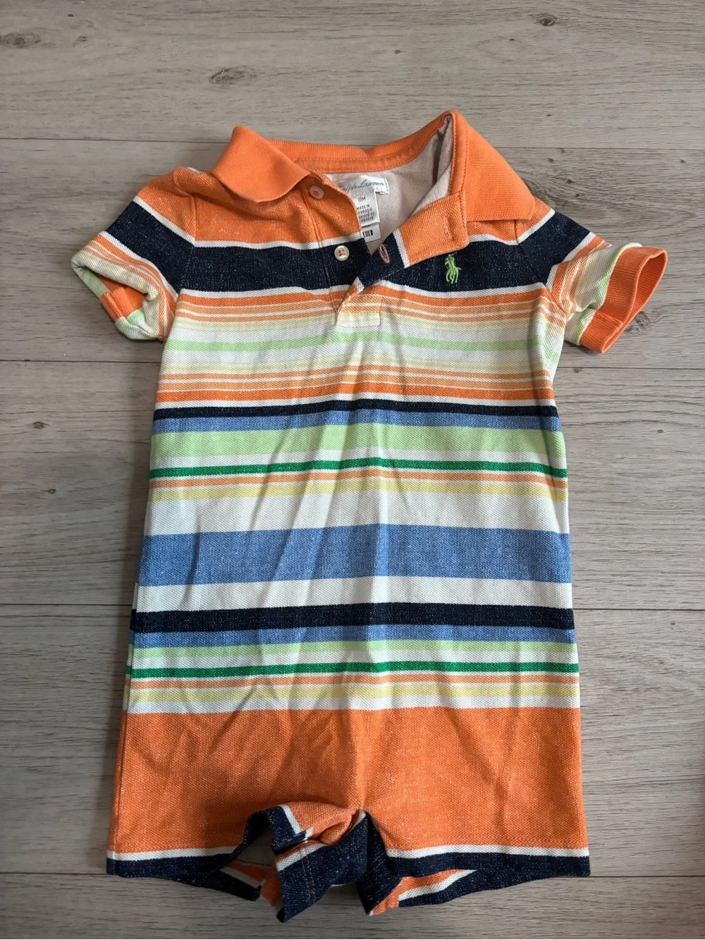 Ralph Lauren Collared Striped Romper Orange, Blue, Green & Yellow 18 Months