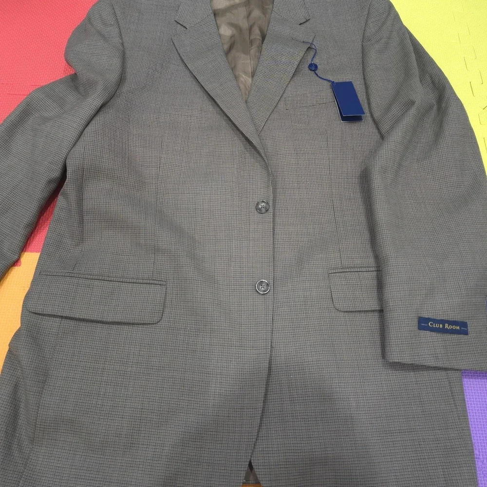 Club Room Sport Coat Men's 44L Olive Black Micro-Check 100% Pure Wool 2-Button