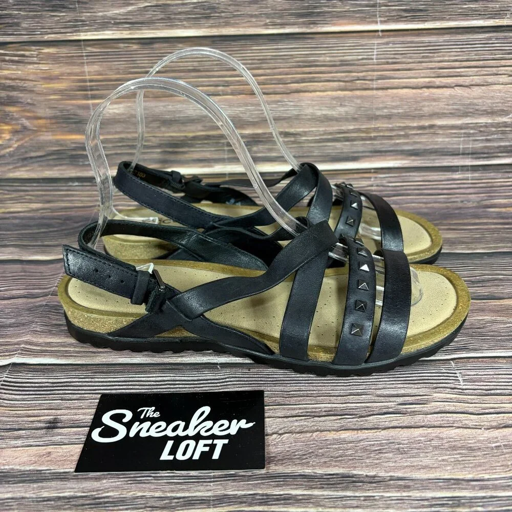 Ecco Women's Dagmar‎ Cross Black Leather Studded Sandals Size 7.5