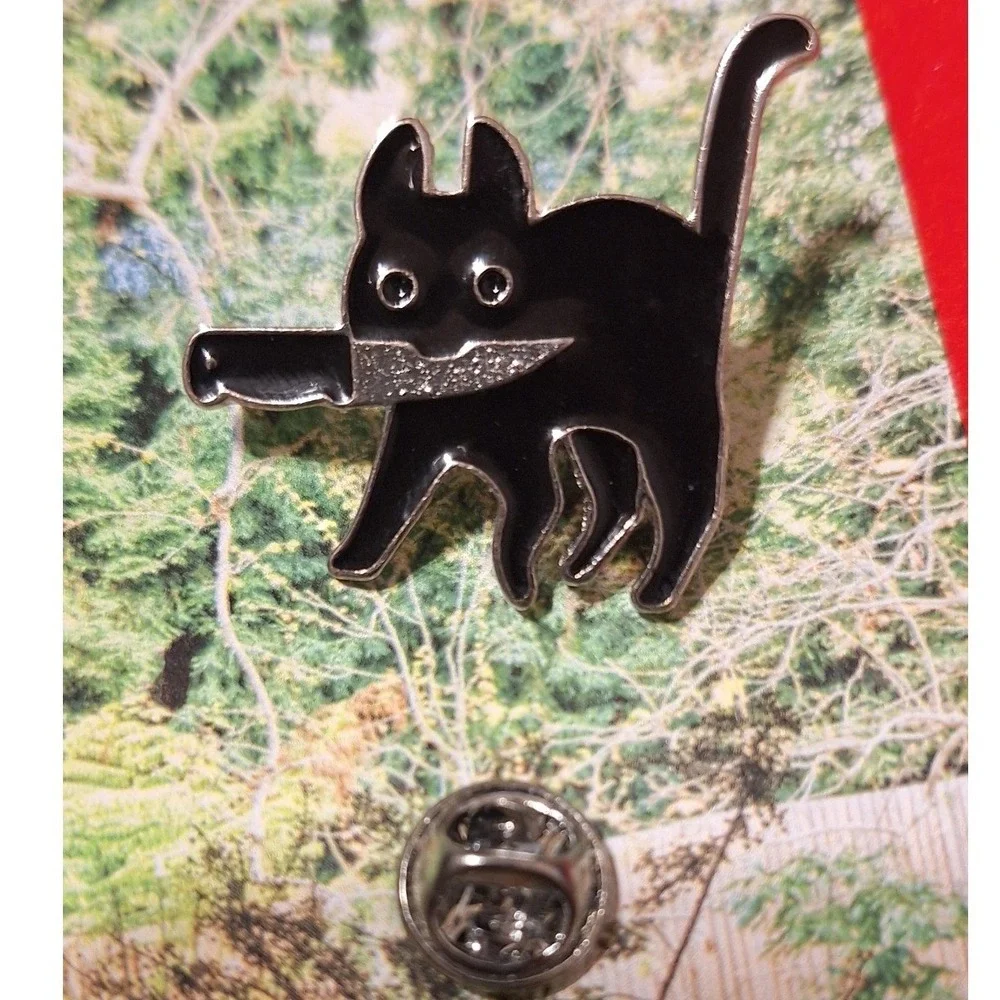 Black Cat Knife Enamel Pin 