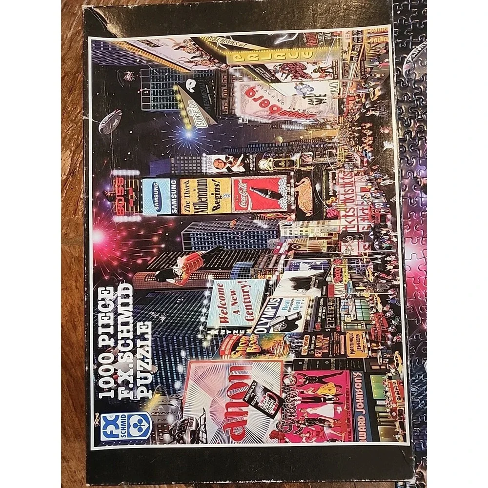 1000 piece JIGSAW PUZZLE FX SCHMID TIMES SQUARE MILLENNIUM CELEBRATION COLORFUL!