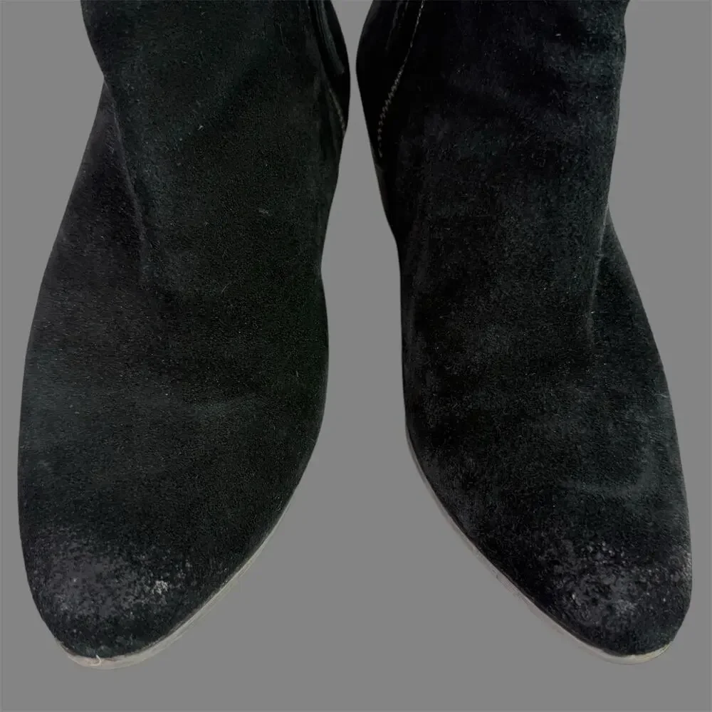 Frye Women's 8M Double Zip Slip on Black Suede Leather Ankle Heeled Booties