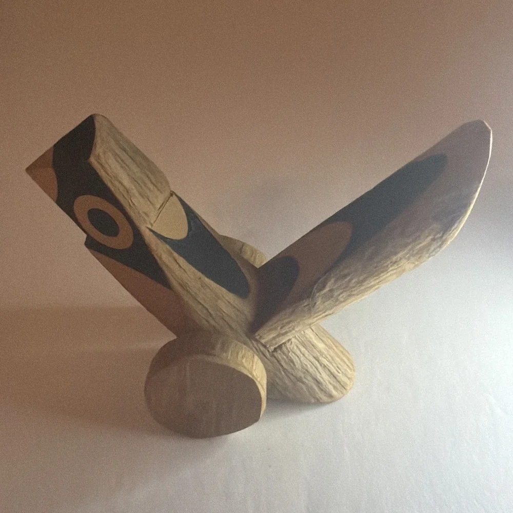 Kishima Japanese Wooden Click Clack Bird Toy on wheels signed Japan Folk Art